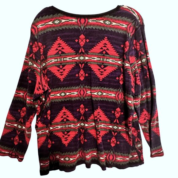 Chaps Southwest Henley Thermal Womens Size 3X Aztec Tribal Waffle Knit Top Shirt - Picture 5 of 9